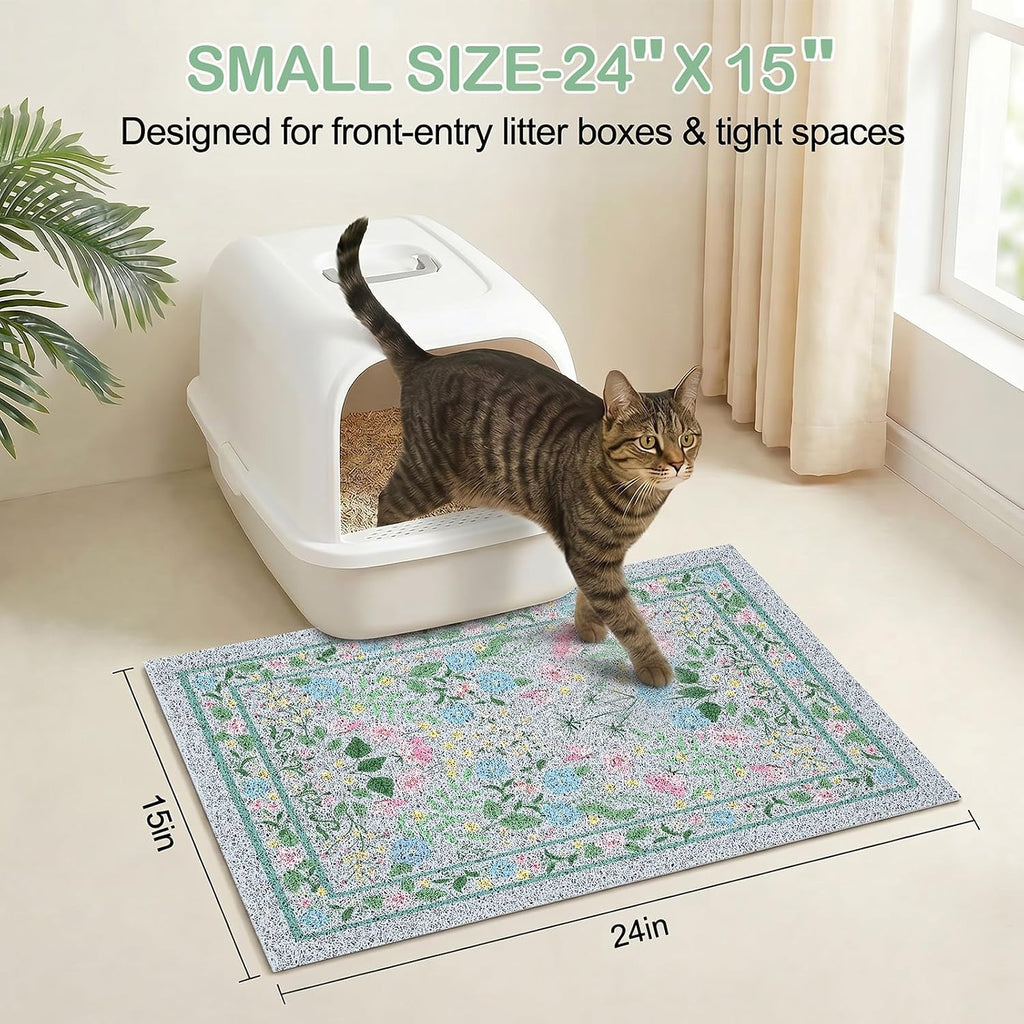 Glittme Cat Litter Mat, 24"x15" Non-Slip Washable Trapping Mat for Cats | Litter Trapping Mat With Thick PVC Coil To Catch Scatter, Soft On Paws And Waterproof Bottom To Protect Floors