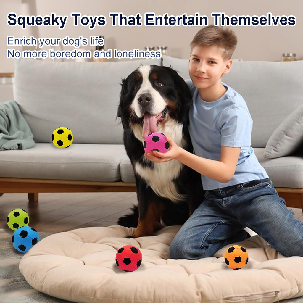 2.6'' Latex Squeaky Dog Soccer Ball Toys - Football for Small to Large Dogs, Vibrant Colors - 6 Pcs/Set