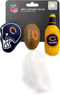 Best Plush CAT Toy - NFL Chicago Bears Complete Set of 3 piece Cat Toys Filled with Fresh Catnip. Includes: 1 Helmet Cat Toy, 1 Football Cat Toy with Feathers & 1 Beer Bottle. Beautiful Team Logos