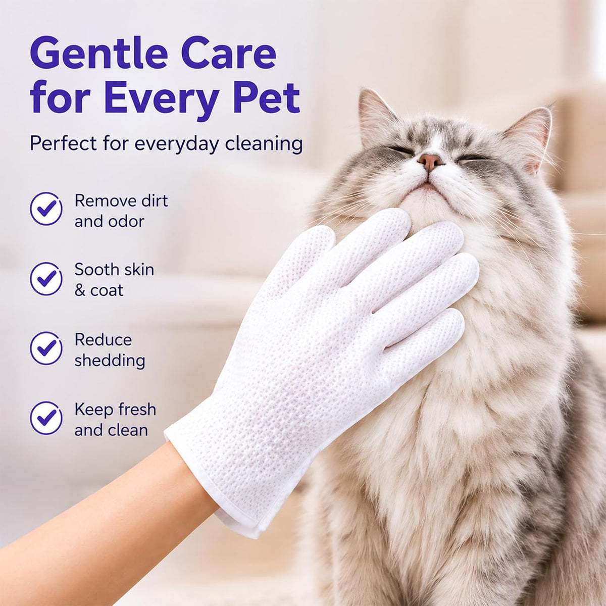 LEVOS 20PCS Pet Glove Dog Cats Wipes Paws and Butt Bath Waterless Cleaning