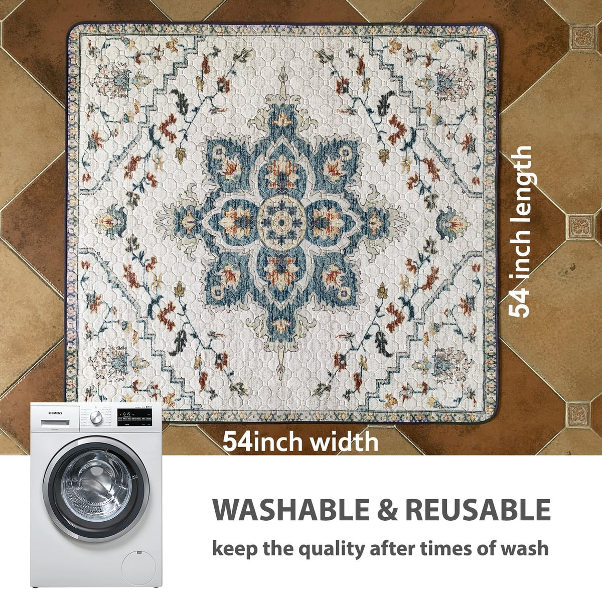 nunubaby Washable Pee Pads for Dogs, Stylish, Non-Slip and Leak-Proof Pee Pads. Reusable Potty Pads for Dogs for Crates and Floors.(Beige/Floral, 54" x54" )