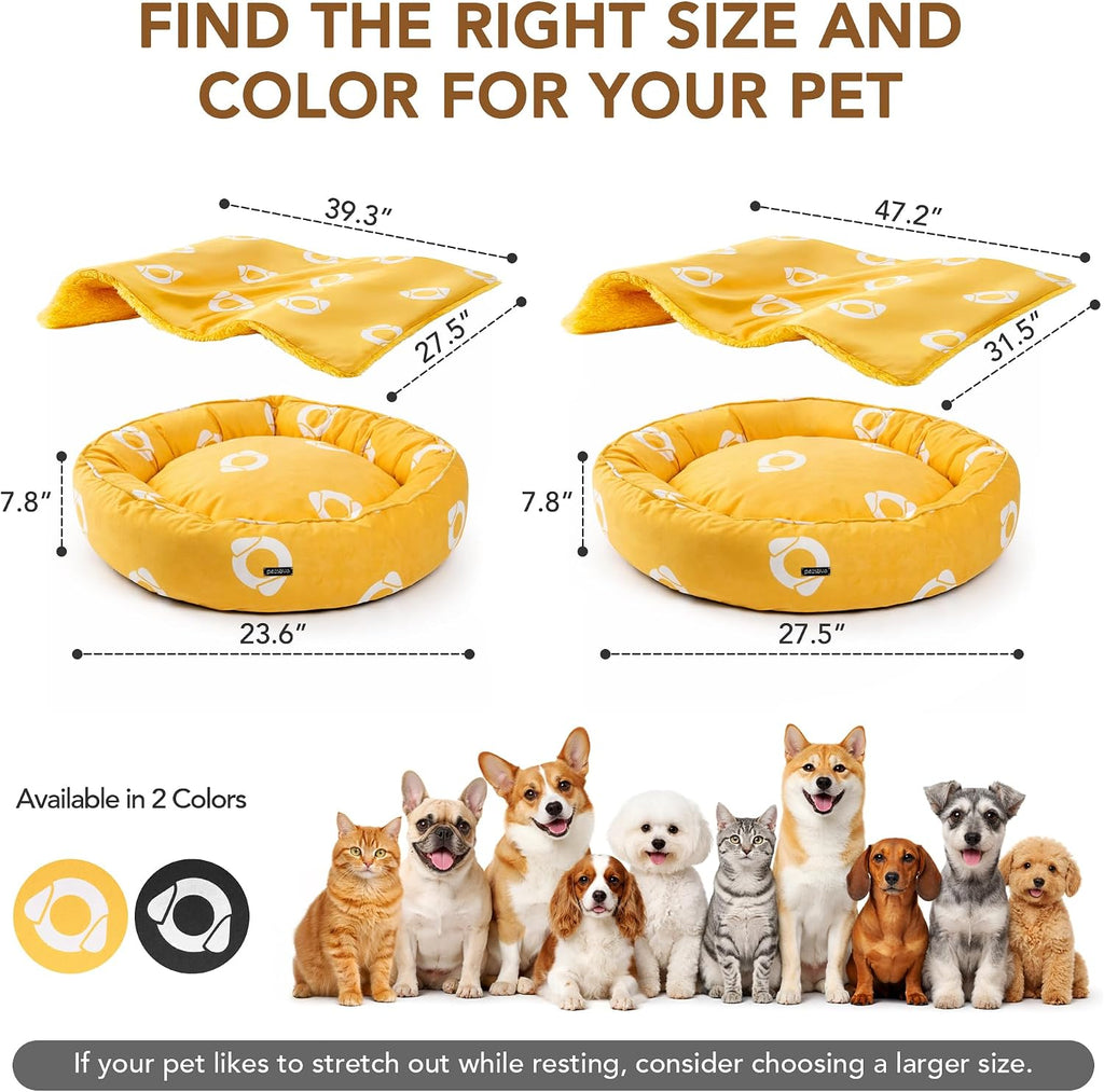 PETNOVO Dog Bed with Reversible Blanket for Cats and Small to Medium Dogs