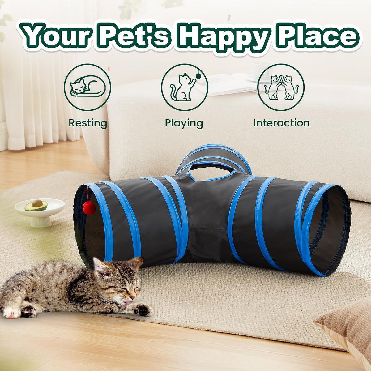 Love's cabin Cat Tunnel for Indoor Cats, 3-Way Collapsible Play Tunnel