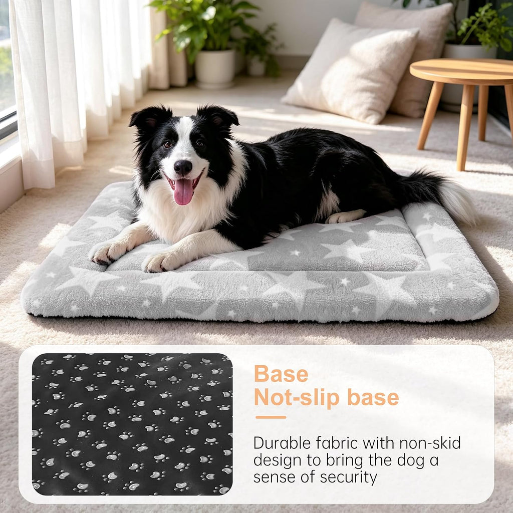 Dog Bed Mat, Reversible Crate Pad & Cute Dog Bed - Machine Washable Kennel Mat with Ultra Soft (Big&Small Stars Gray, 30" L*20" W*1.5" Th)