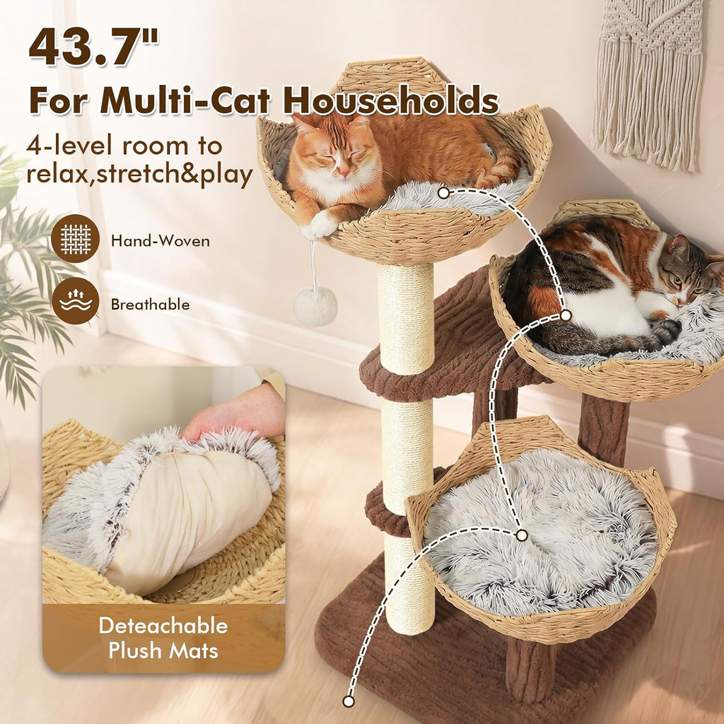 PAWZ Road Modern Cat Tree with Baskets, 44" Cat Tower for Indoor Cats,Brown