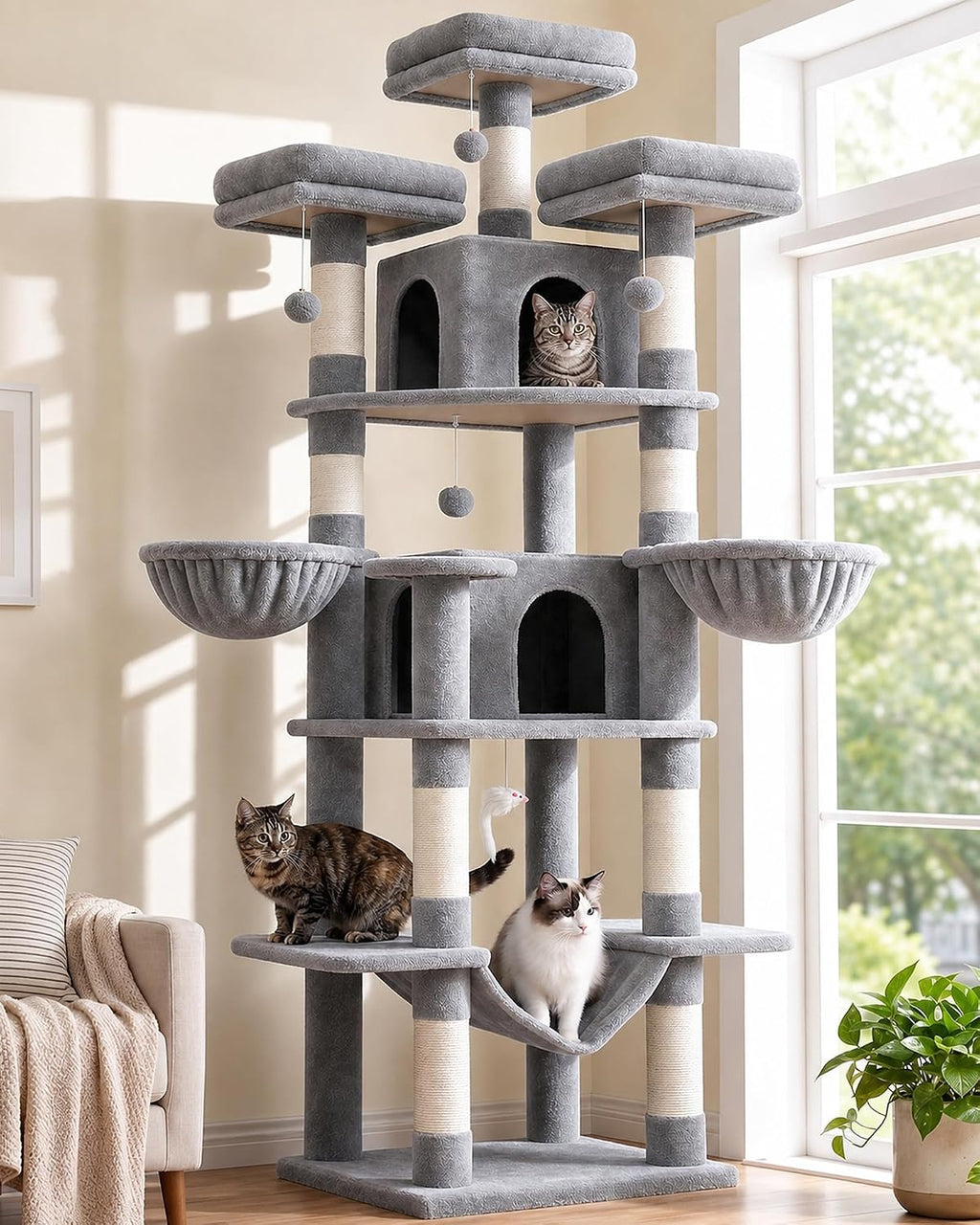 Globlazer Big XXL Cat Tower for Indoor Multiple Cats, F80, Light Grey