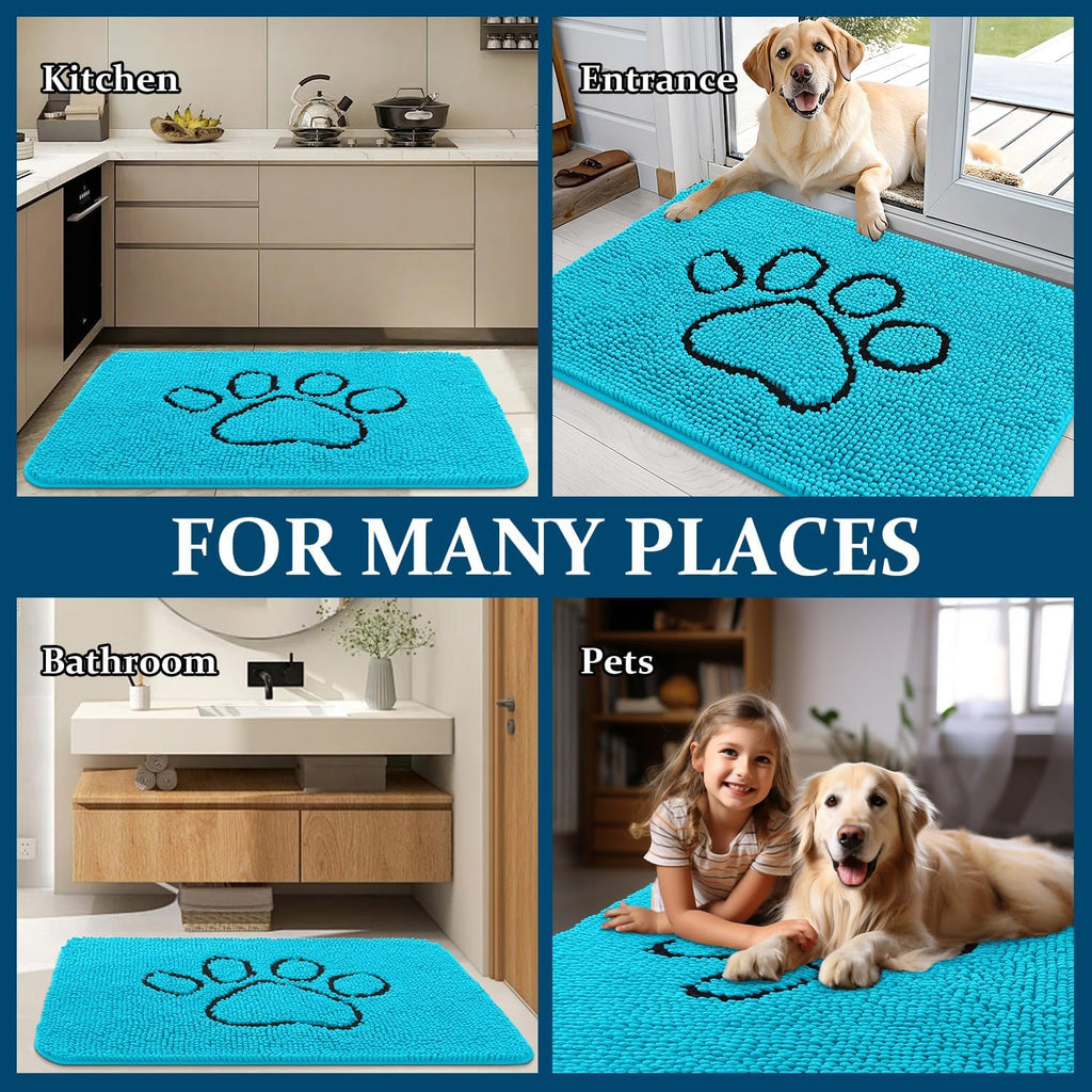 OLANLY Dog Door Mat for Muddy Paws 36x24, Paw Print Design Chenille Mud Mat