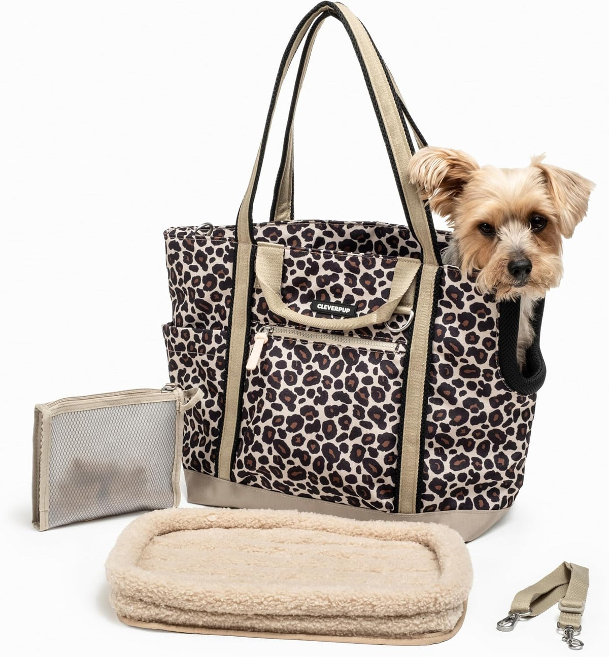 Cleverpup Transit Tote Dog Carrier 4-Piece Set - Medium, Leopard