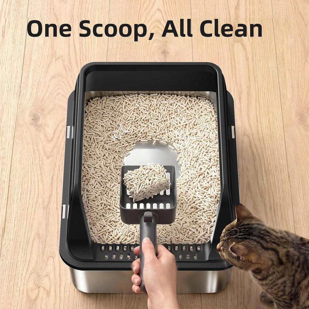 FURTIME Stainless Steel Litter Box with Lid, High Sided Metal Litter Box