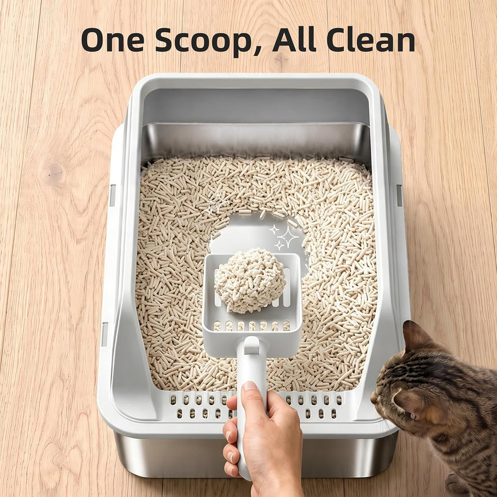FURTIME Stainless Steel Litter Box with Lid, High Sided Metal Litter Box