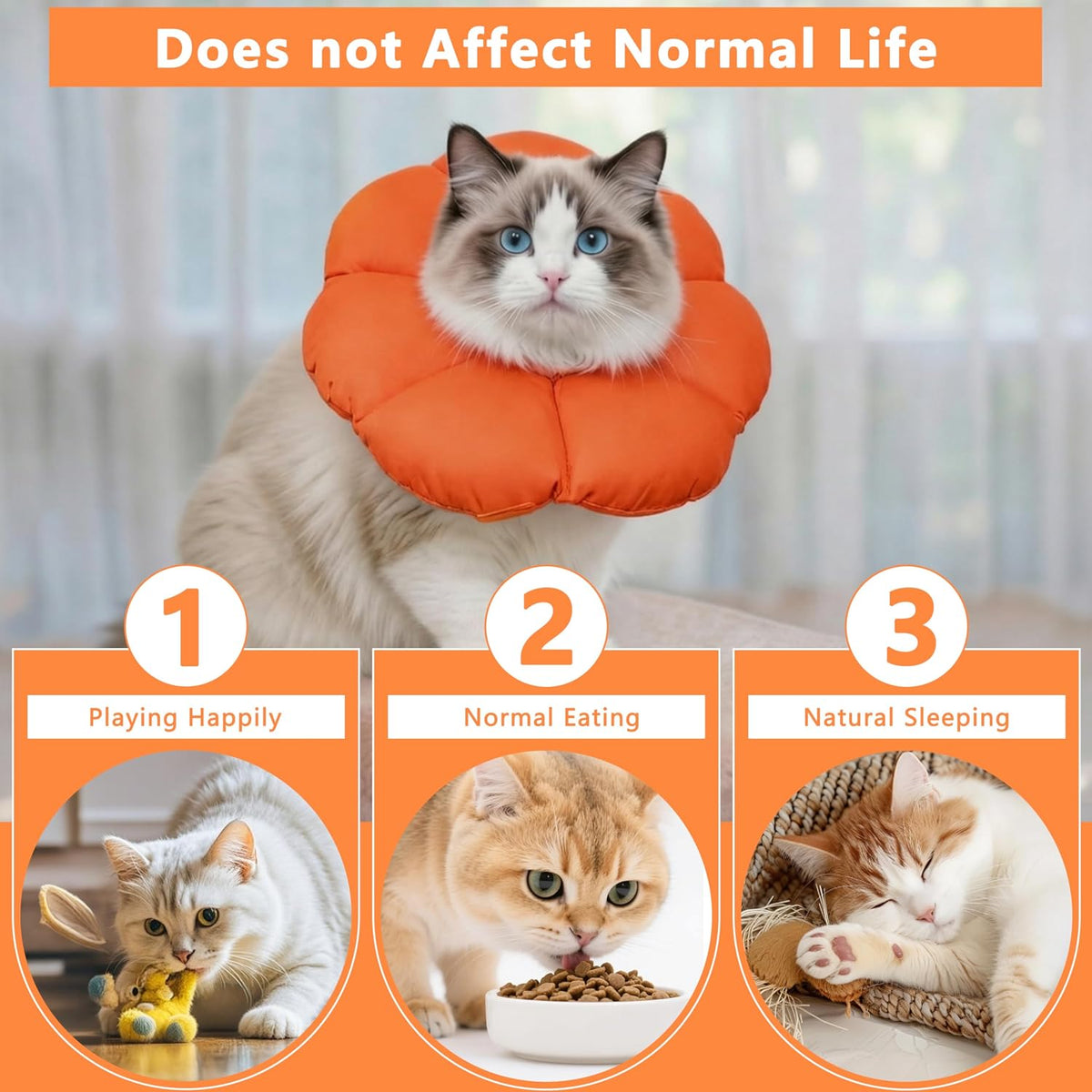 Soft Cat Cone Collar After Surgery,Cat Recovery Collar,Orange,Large