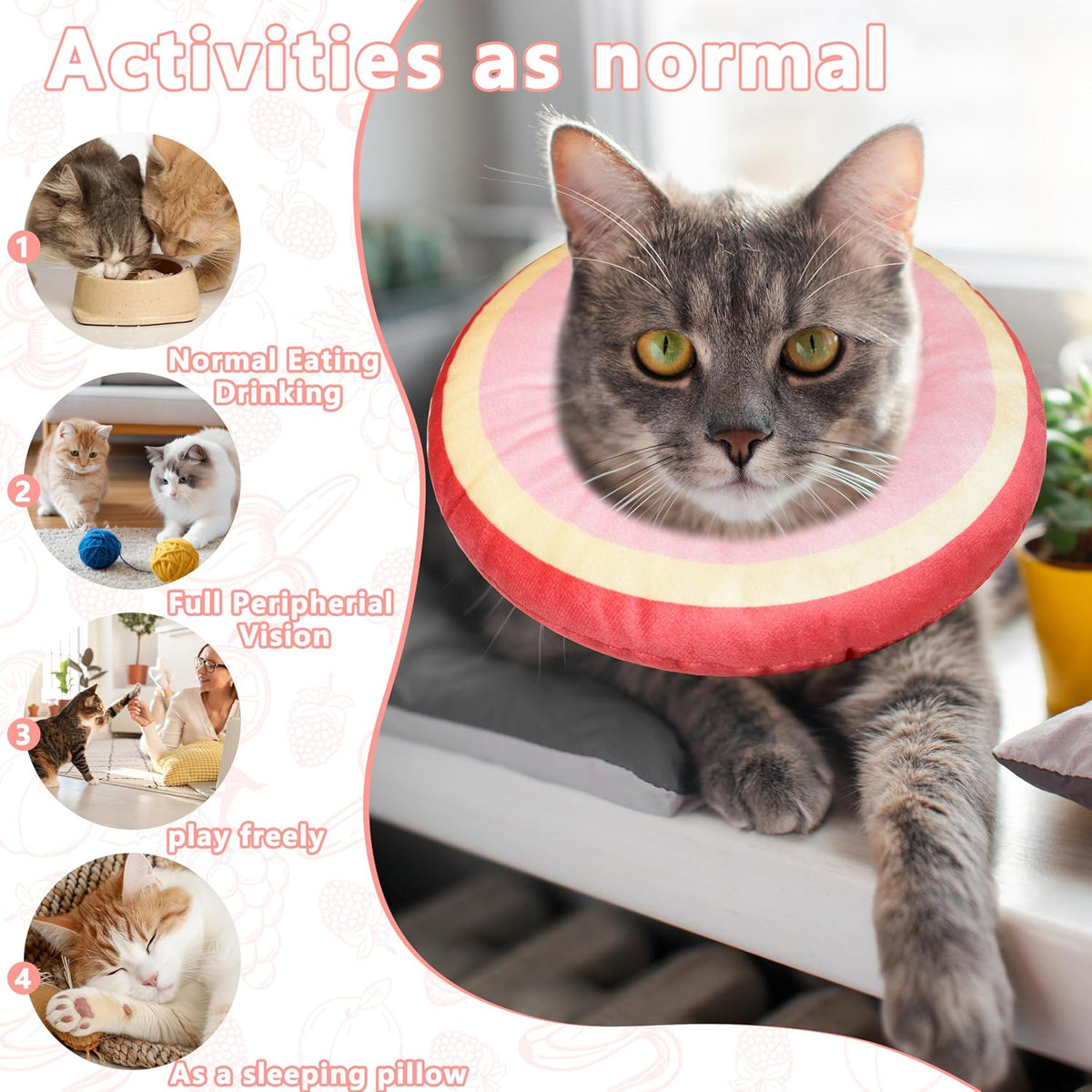 Cat Cone Collar Soft, Adjustable Cat Recovery Cone (Peach, L)