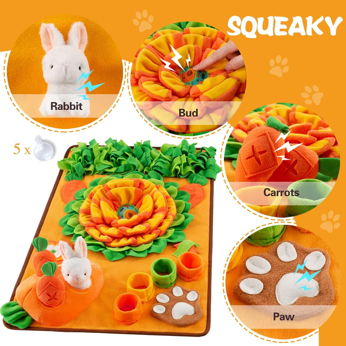 Pet Snuffle Mat for Dogs Sniff Mat Nosework Feeding Mat Slow Feeder Interactive Dog Puzzle Toys for Training and Stress Relief Encourages Natural Foraging Skills (29.5''x18.9'')