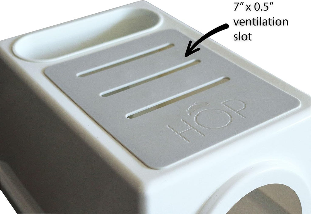 HOP Rabbit Litter Box, Less Mess with Built-in Hay Feeder Designed for Rabbits/Bunnies. Includes Removable Cover and Pan. BPA-Free and Dishwasher Safe. Cat, Guinea Pig and Chinchilla Friendly Too.