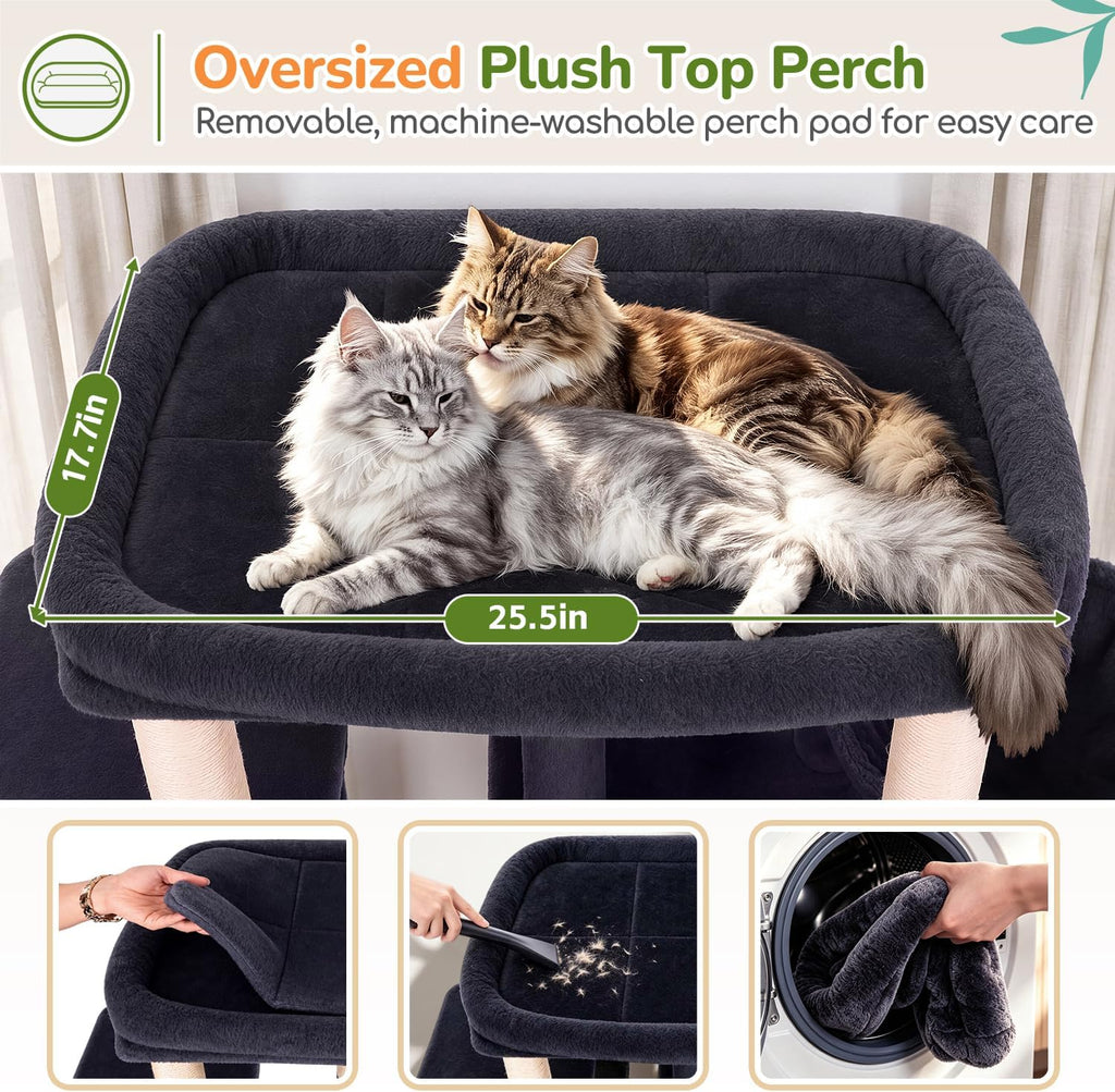 Globlazer Heavy Duty Cat Tree for Large Cats, 25.5in Wide Top Perch, S52F