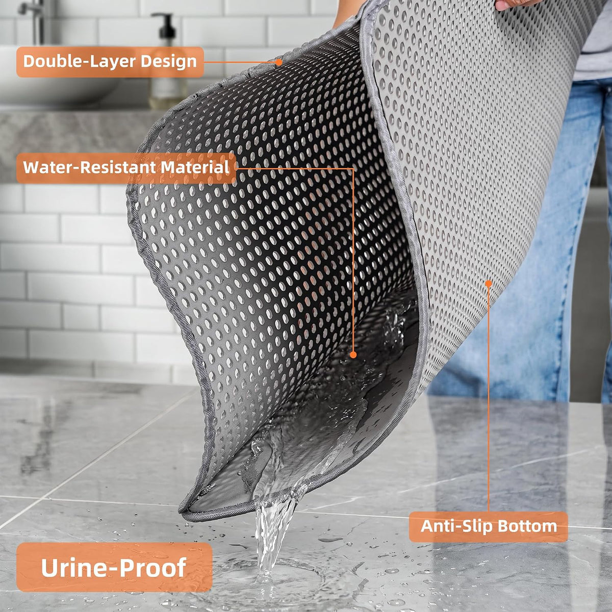 Cat Litter Mat 47"x33" Urine-Proof XL Litter Mat for Litter Box Mat | Large Double Layer Honeycomb Cat Mat, Soft kitty Cat Litter Trapping Mat, Easy Clean Rinse with Water Litter Trapping Grey