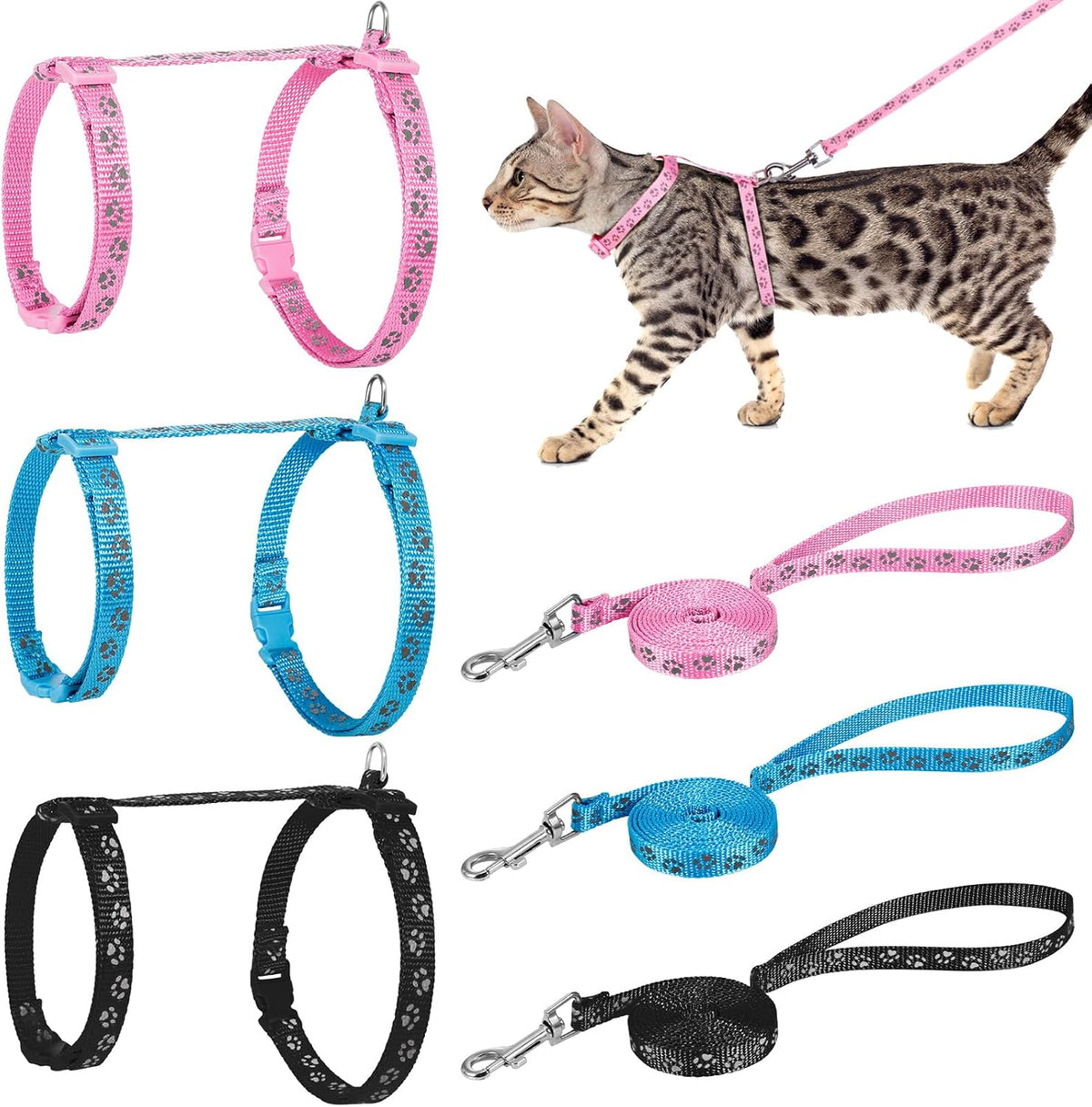 Auidy_6TXD 3 Pack Cat Harness and Leash Reflective Cat Harness