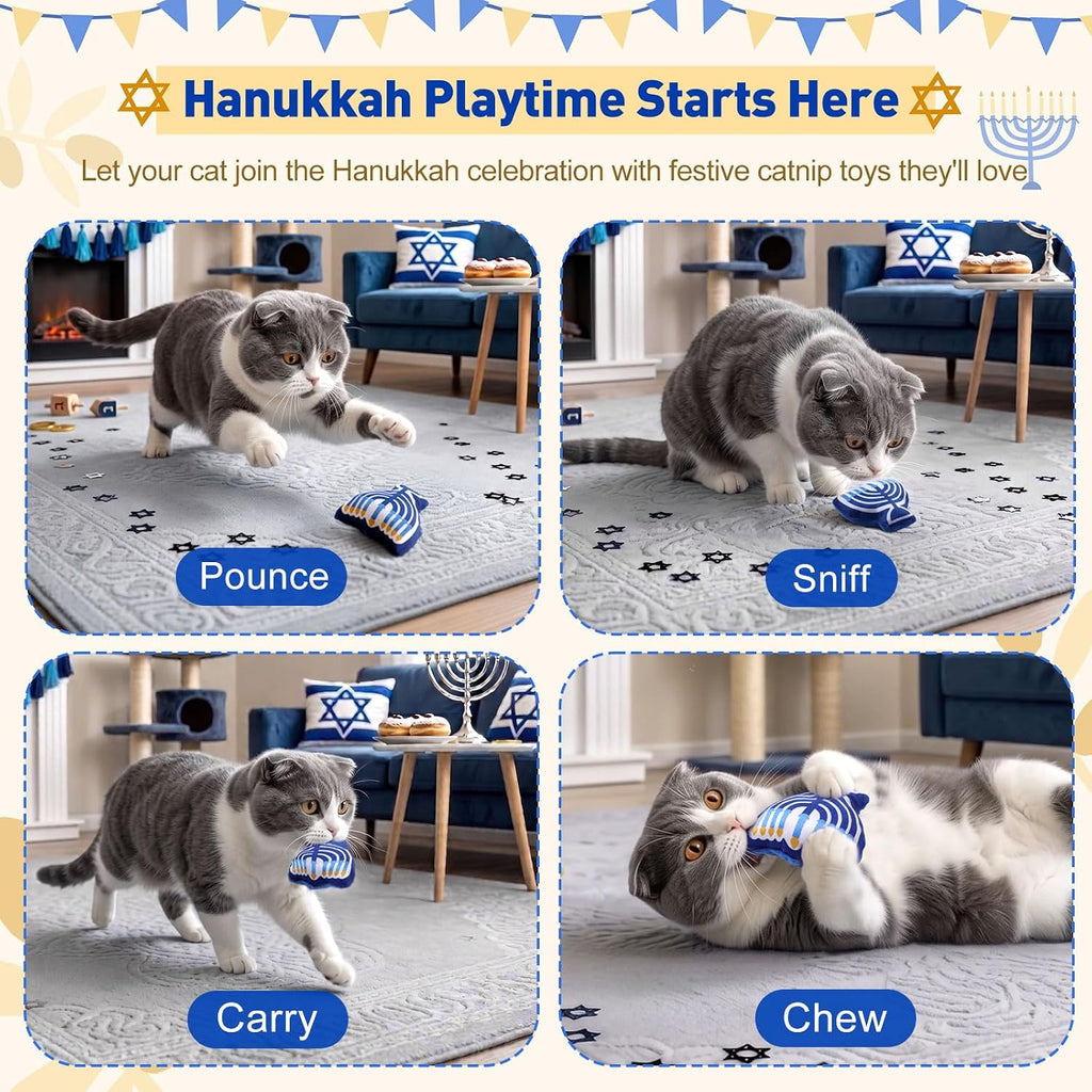 CiyvoLyeen Plush Hanukkah Catnip Toys for Indoor Cats 6 Pack