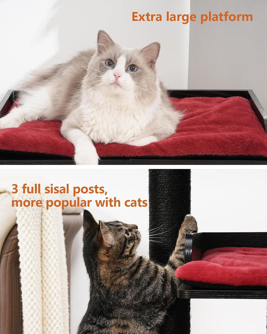 FourFurPets 43.7" Modern Cat Tree, Cat Tower for Large Cats, Wood Cat Tree