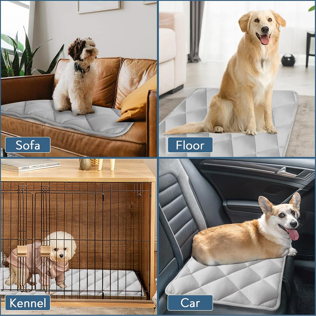 Dog Crate Pad 2 Pack (42" x 28"), Dog Crate Mat with Anti-Slip Bottom, Grey