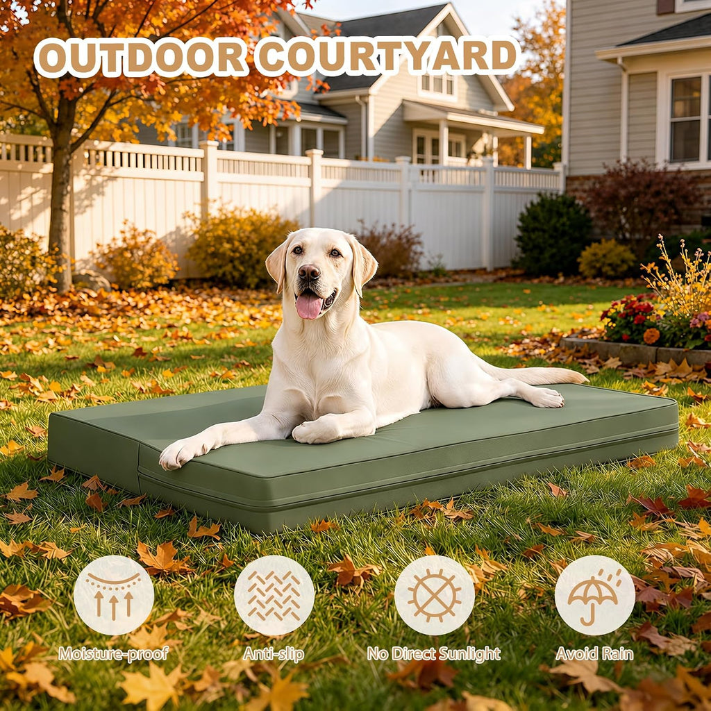 XXL Dog Bed Waterproof Washable, Wipeable Leather Large Crate Pad 48" Green