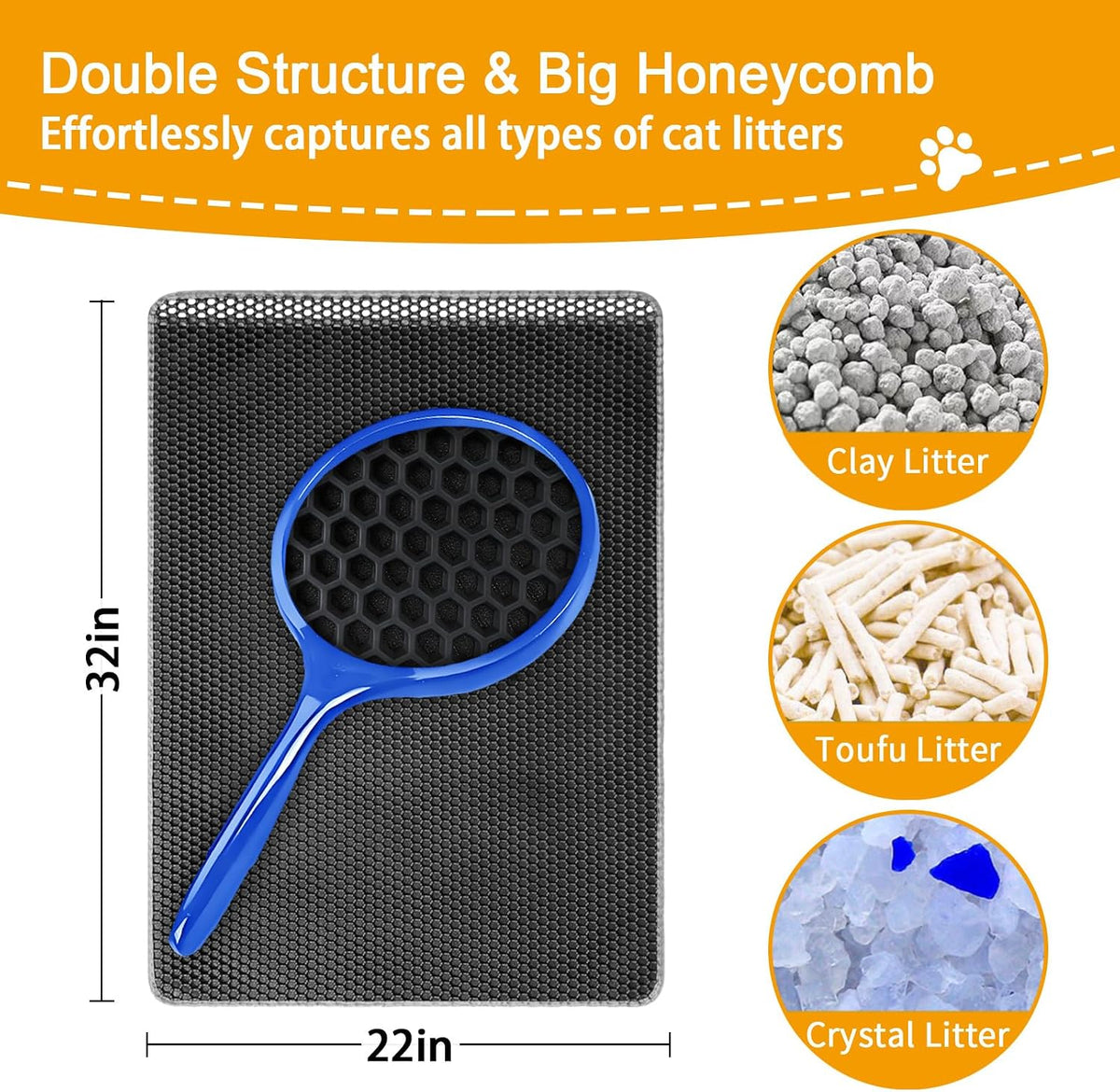 Cat Litter Mat Litter Trapping Mat,Cat Litter Box Mat for Floor 32"x22", 2 Layer Llitterbox Mats for Pet kitty,Litter Rug Catcher,Waterproof Urine Proof, Clean Easily, Collapsable, Medium