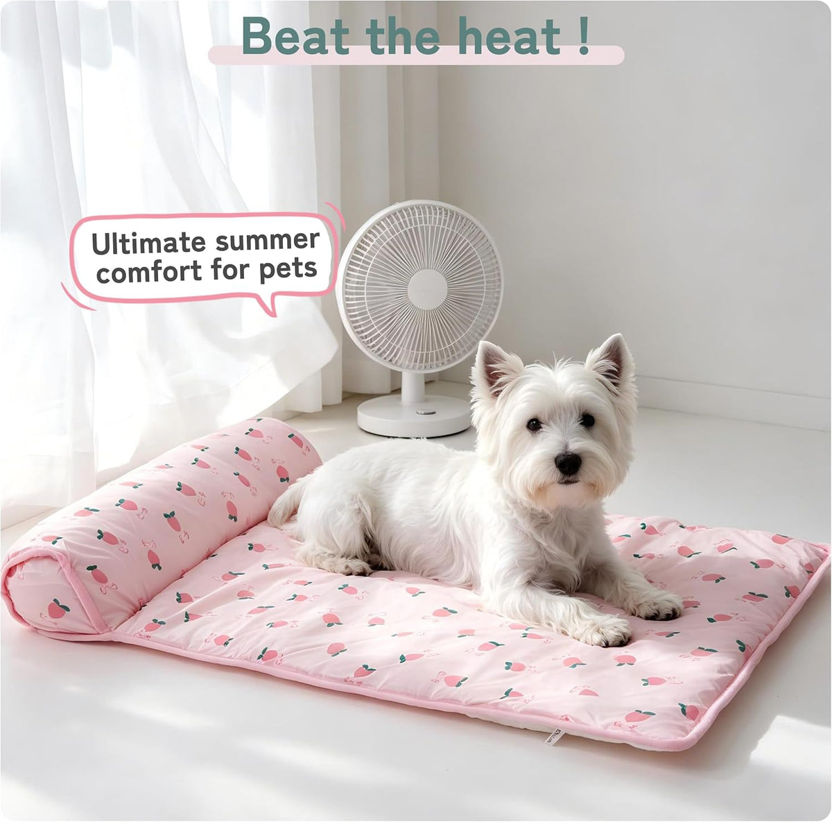 PUMYPOREITY Cooling Dog Bed, Pet Cooling Mat with Pillow, Ice Silk Cooling Dog Blanket, Self Cooling Pad for Cat,Dog, Washable Summer Pet Mat for Kennel, Crates, Sofa, Floor, Pink, L