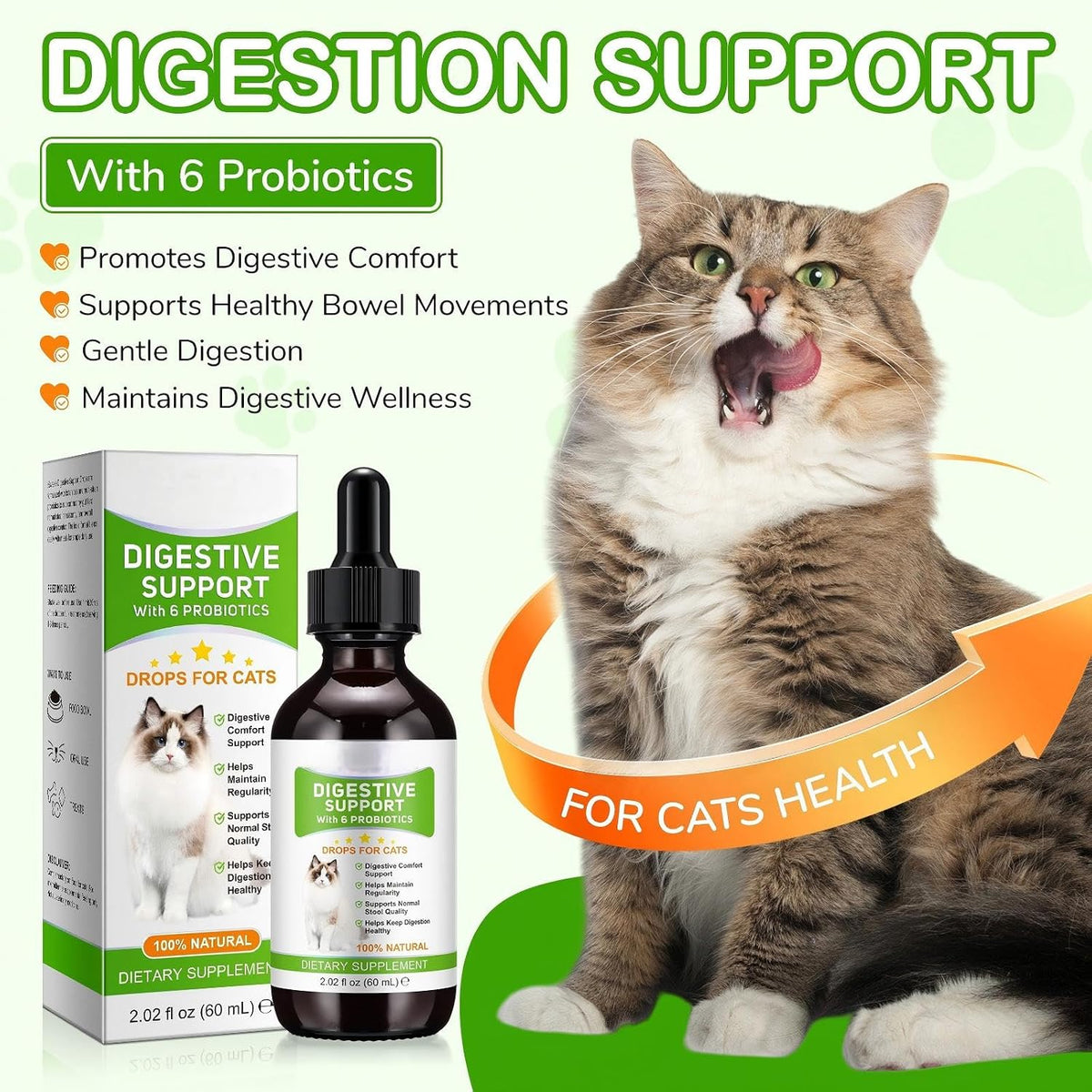 Cat Constipation Relief, 100% Natural Cat Laxative, Liquid Stool Softener for Cats with 6 Probiotics, Promotes Digestive & Gut Health, Roast Chicken Flavor, 2 fl oz