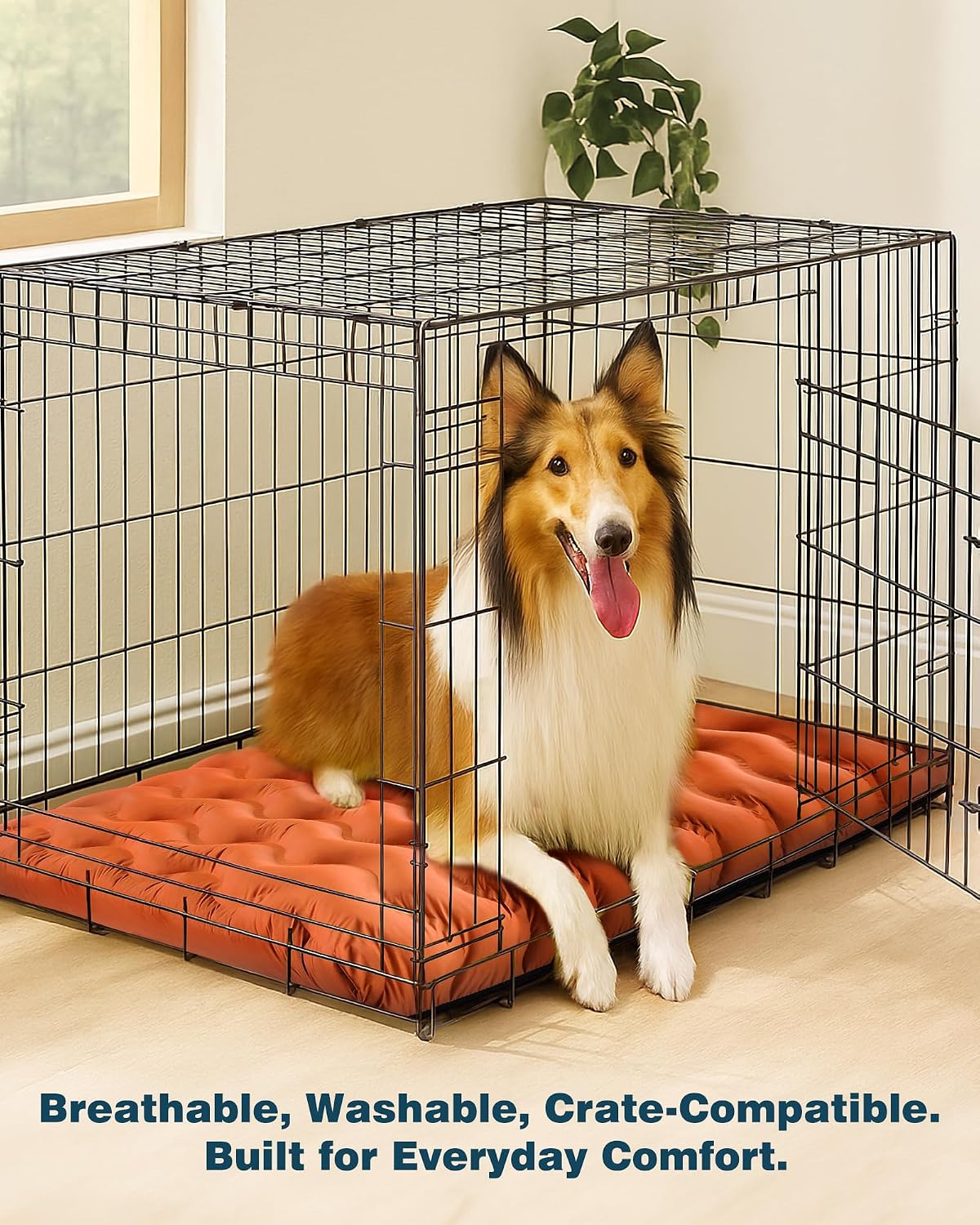 Washable Dog Bed, Cooling Dog Crate Bed Mat with Memory Foam, Water-Resistant Outdoor Dog Bed for Large Medium Small Dogs