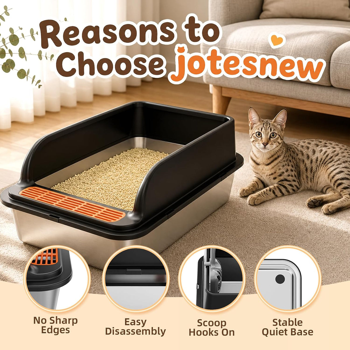 Jotesnew 2 Pack Stainless Steel Cat Litter Boxes with Scoops