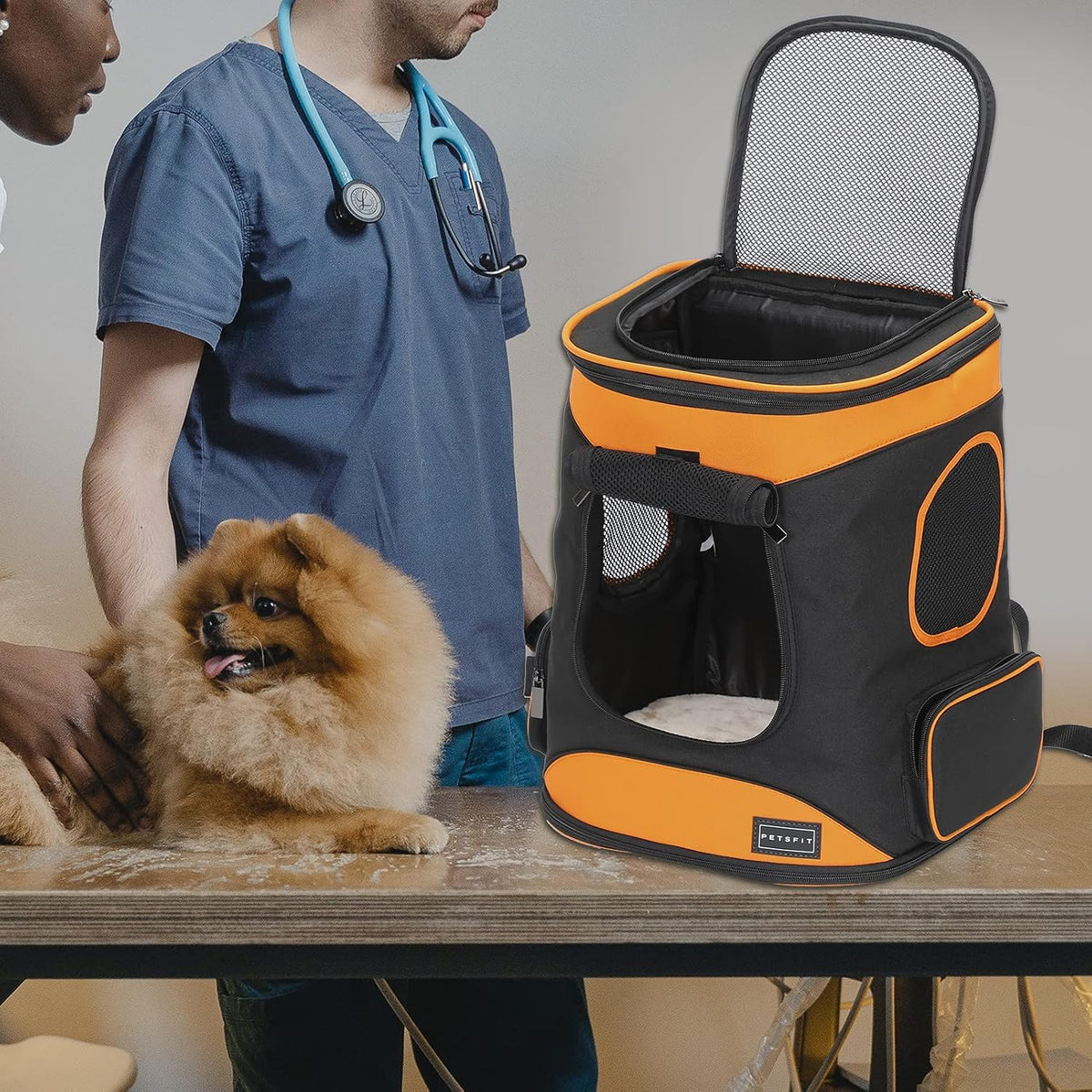 Petsfit Dog and Cat Backpack Carrier, Padded Waist Support, Up to 18 lb