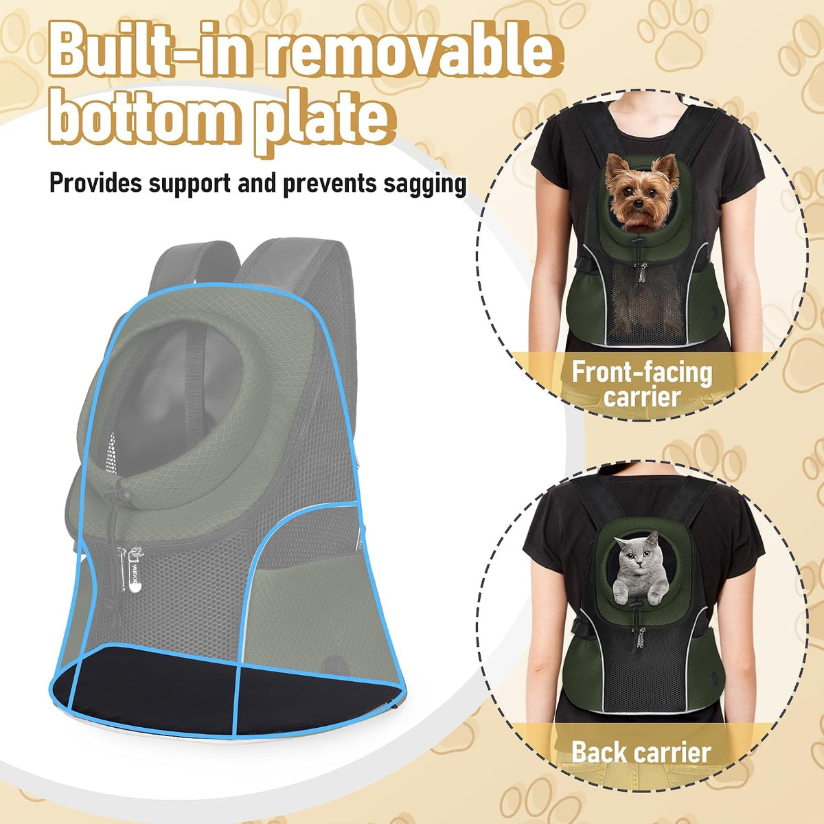 WOYYHO Pet Dog Carrier Backpack, Ventilated Mesh Small Dog Front Backpack