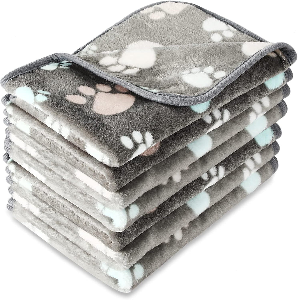 Tatuo 4 Pcs Fleece Dog Blankets for Puppy Cat, Dark Gray, 30 x 20.5 in, Paw