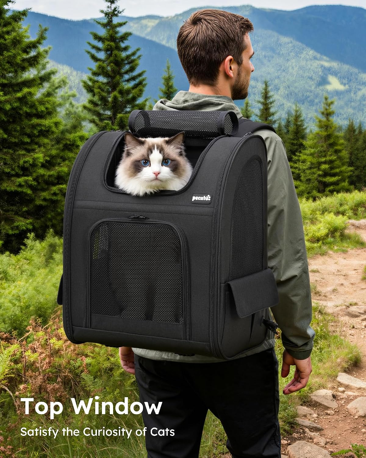 pecute Dog Backpack Expandable, Cat Carrier Backpack Breathable, Large