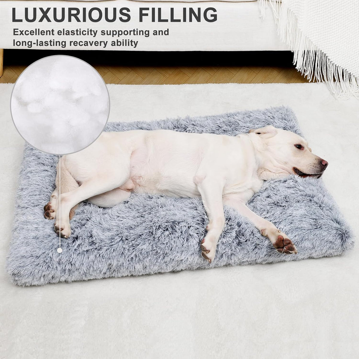 Vonabem Dog Bed, Extra Large, Plush Soft Pet Beds for XL Dogs, Crate Pad, Washable, 41L x 27W x 2H Inches, 100 lbs Capacity, Grey