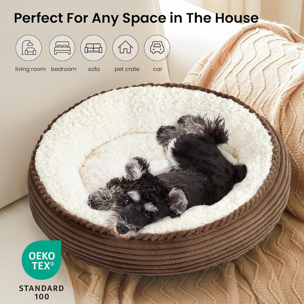 Love's cabin Round Donut Cat and Dog Cushion Bed, 24in Pet Bed for Small or Medium Dogs, Anti-Slip & Water-Resistant Bottom, Soft Durable Fabric Pet Beds, Washable Calming Cat Bed Dark Brown