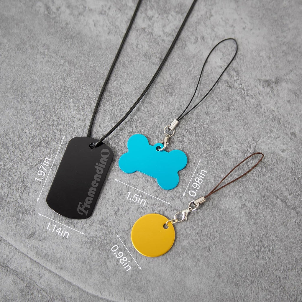 Framendino, 60 Pack Pet ID Tag Colorful Blank Double Sided Aluminum Charms for Dog Cat DIY Crafts Jewelry Making 10 Colors 3 Different Shapes
