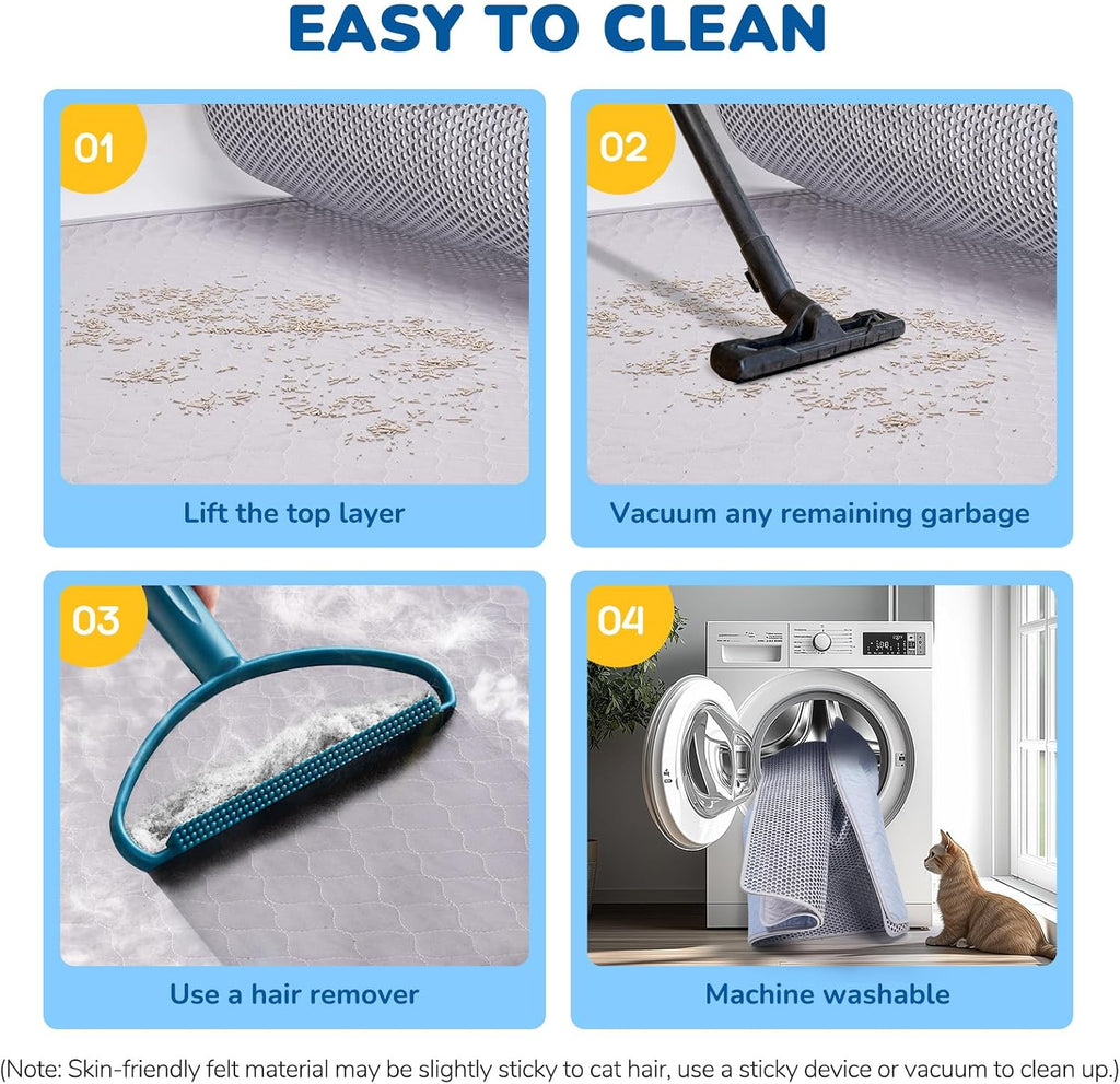BurgeonNest Cat Litter Mat 47" x 35" XL, Washable Urine-Proof Non-Slip Gray | Machine Washable, Upgraded Felt & Fabric Material Litter Mat for Fewer Creases, Hold 3-4 Litter Boxes, Soft on Paws