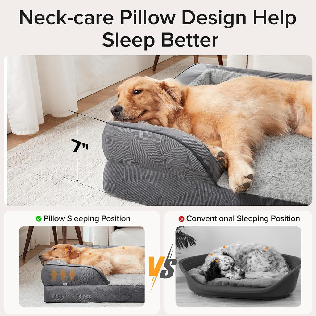 INVENHO Orthopedic Dog Beds Large Sized, XL Washable Dog Sofa with Egg-Crate Foam, Waterproof Lining and Non-Skid Bottom