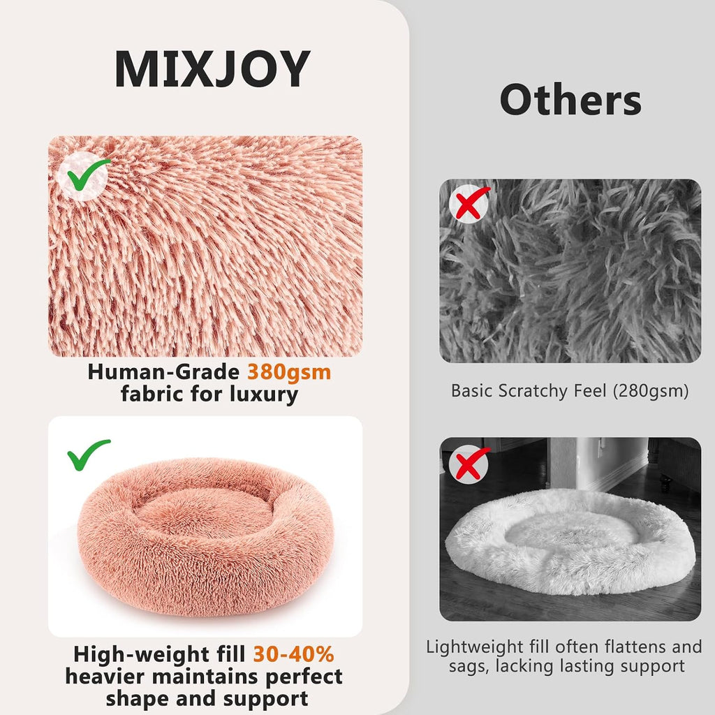 MIXJOY Orthopedic Dog Bed Comfortable Donut Cuddler Round Pet Beds Ultra Soft Washable Dog and Cat Cushion (20''/23''/30'') (23'', Pink)