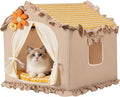 Yellow Indoor Cat House with Frame Foldable Breathable for Small Dog