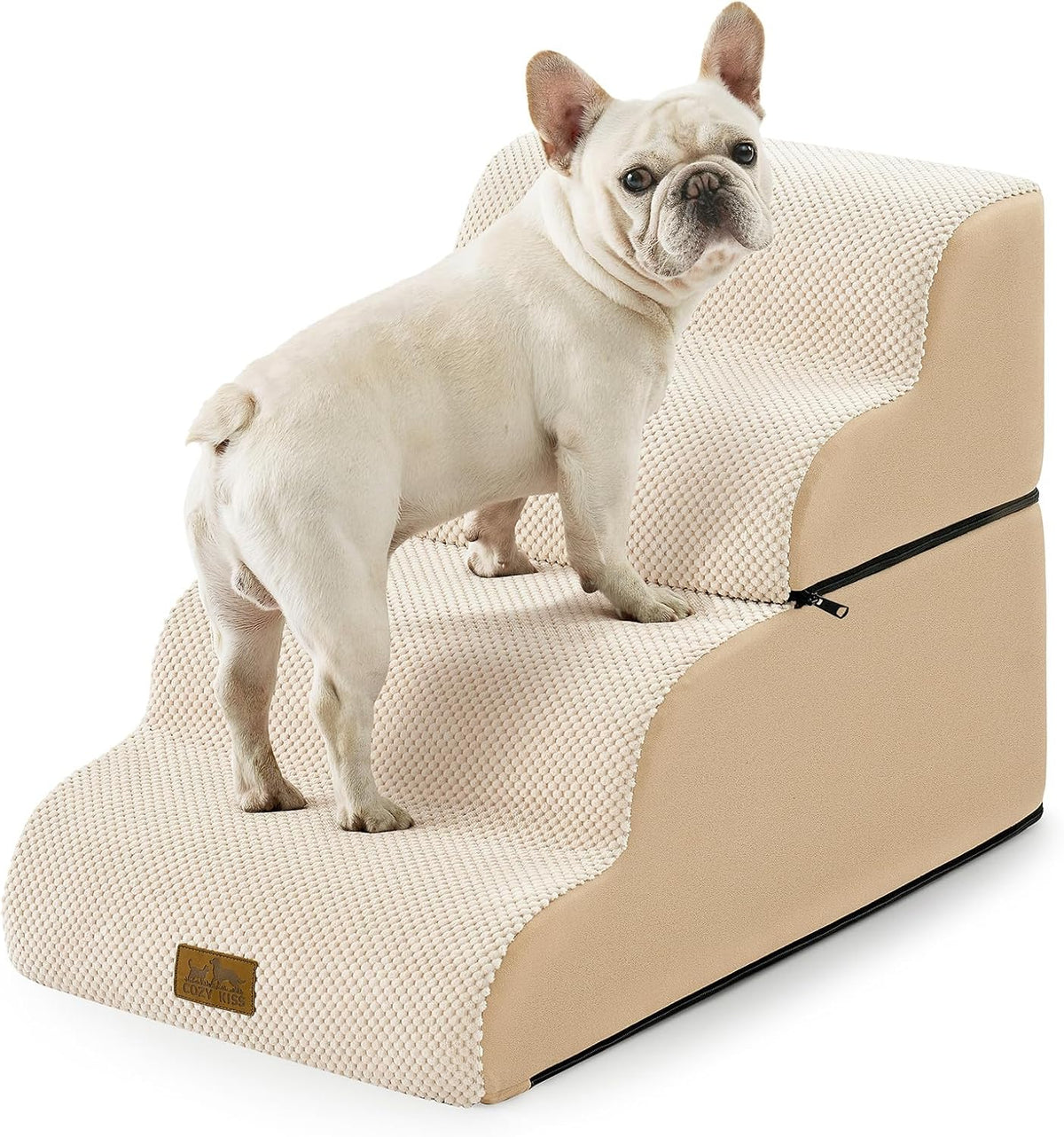 COZY KISS Detachable Small Dog Stair 19.7"H, 4 Step Pet Ramp for Bed, Beige