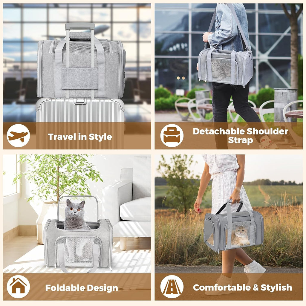 Cat Carrier Soft Up to 16 Lbs, Breathable Pet Travel Bag with Steel Frame