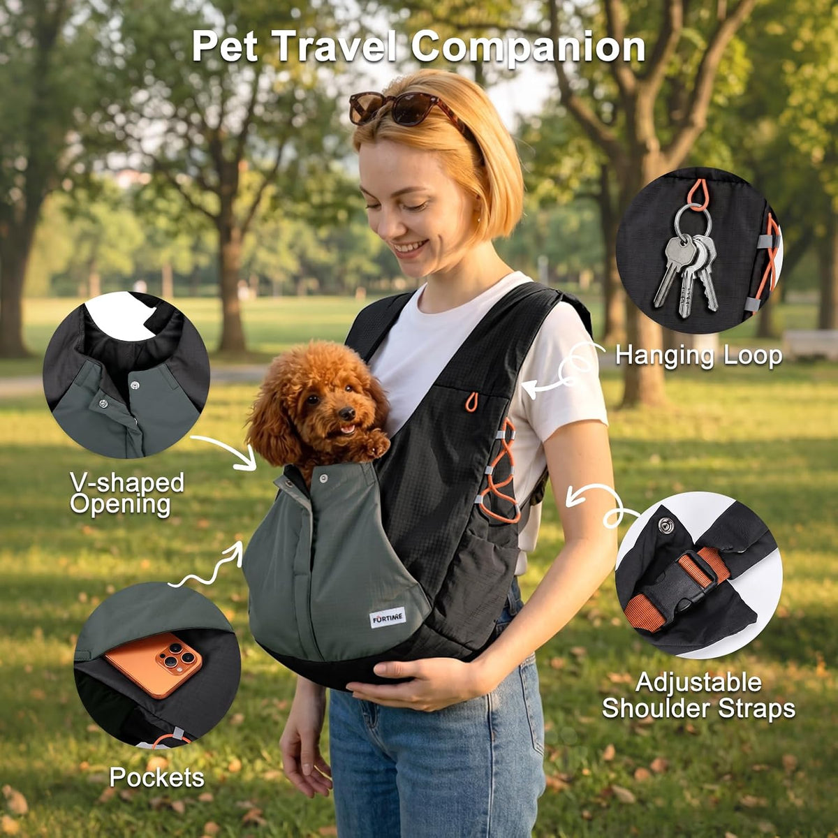 FURTIME Dog Sling Carrier, Puppy Sling for Small Dogs Up to 16 lbs