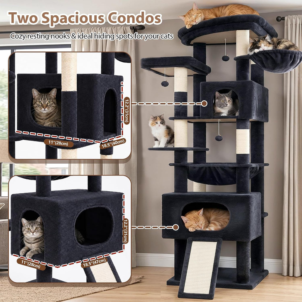 Gitelsnour Cat Tree, 78.7'' Cat Tower, 2 Big Condos for Multi Cats GCT061G