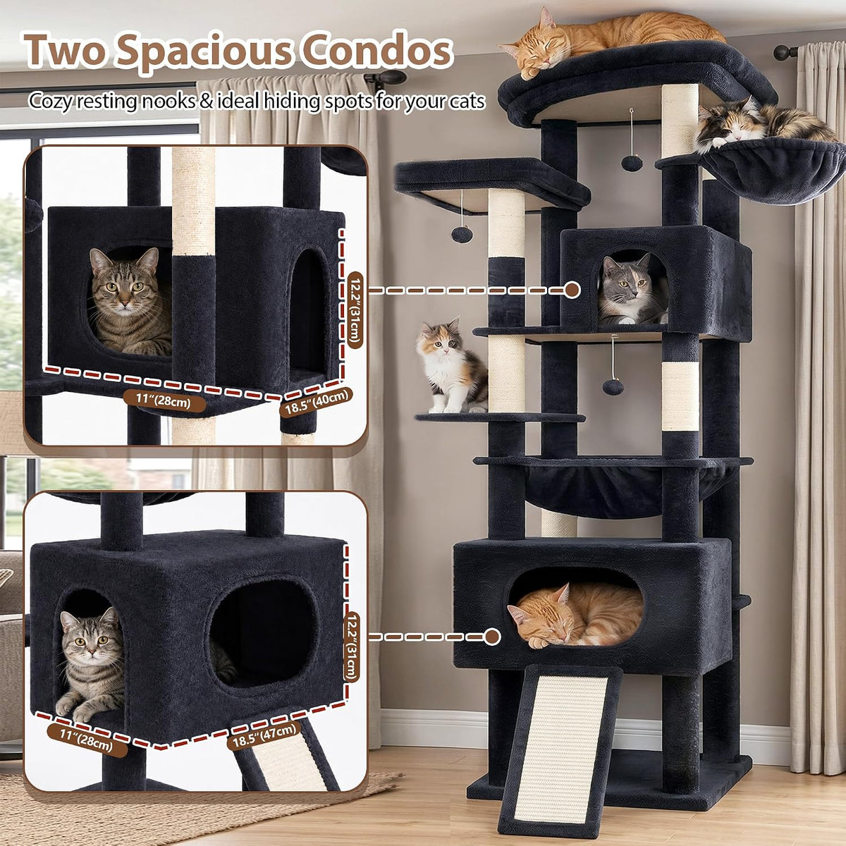 Gitelsnour Cat Tree, 78.7'' Cat Tower, 2 Big Condos for Multi Cats GCT061G