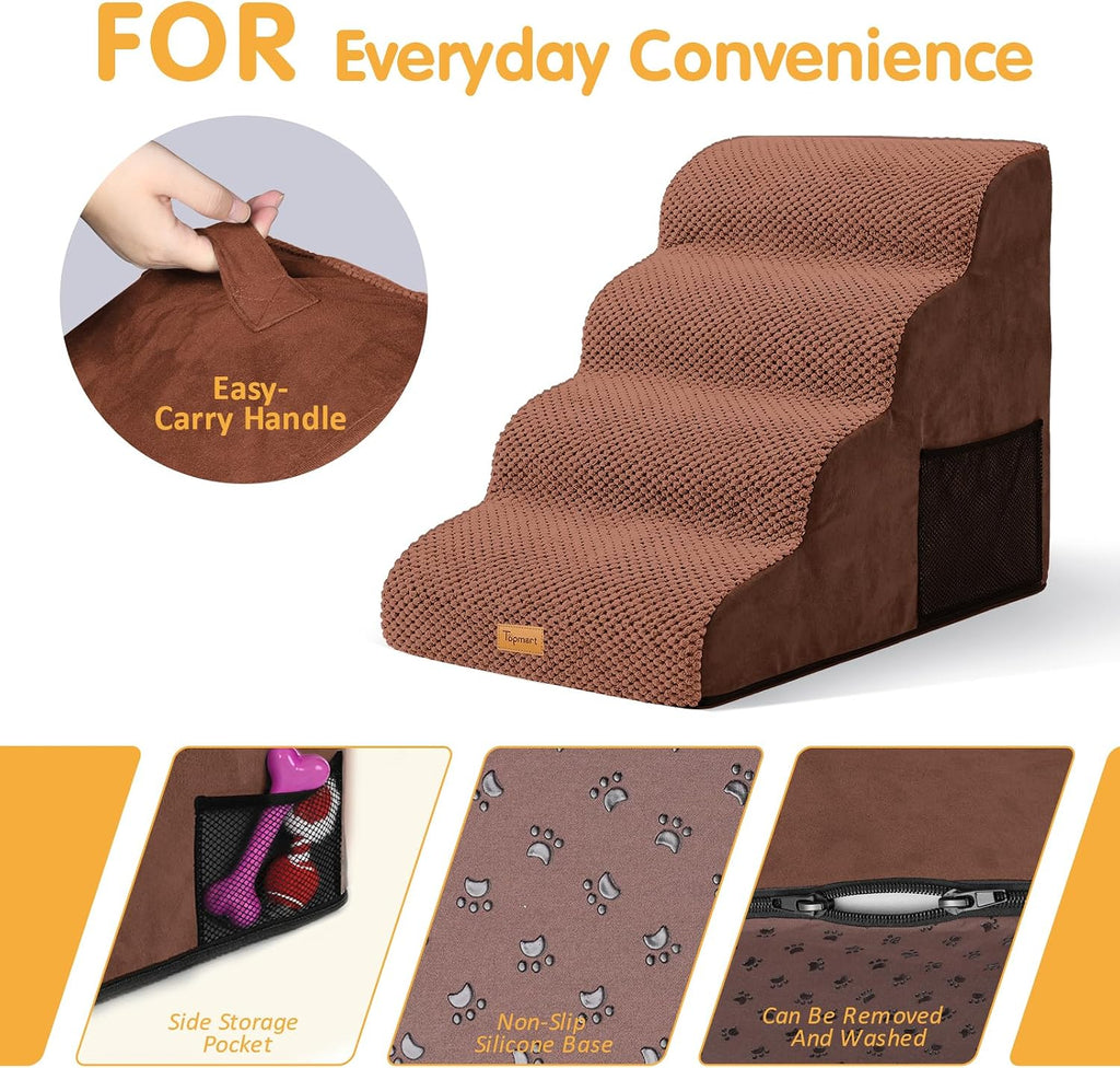 Topmart High Density Foam Dog Steps 4 Tiers, Extra Wide Deep Pet Steps