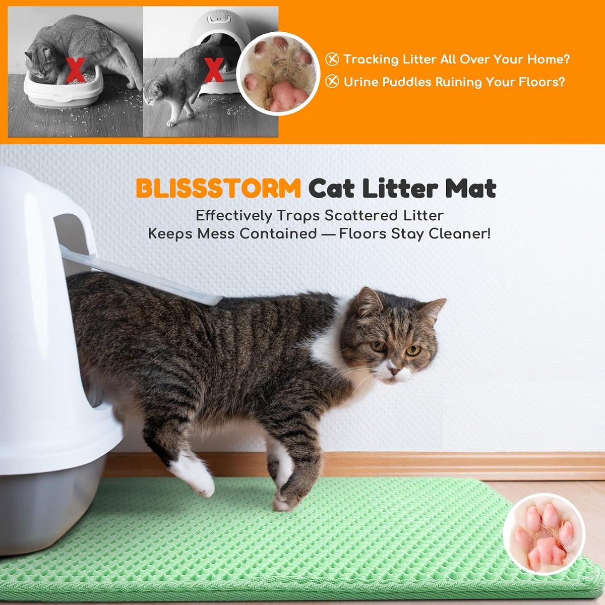 Cat Litter Mat 24"x16",Double Layer EVA Litterbox Mat Green