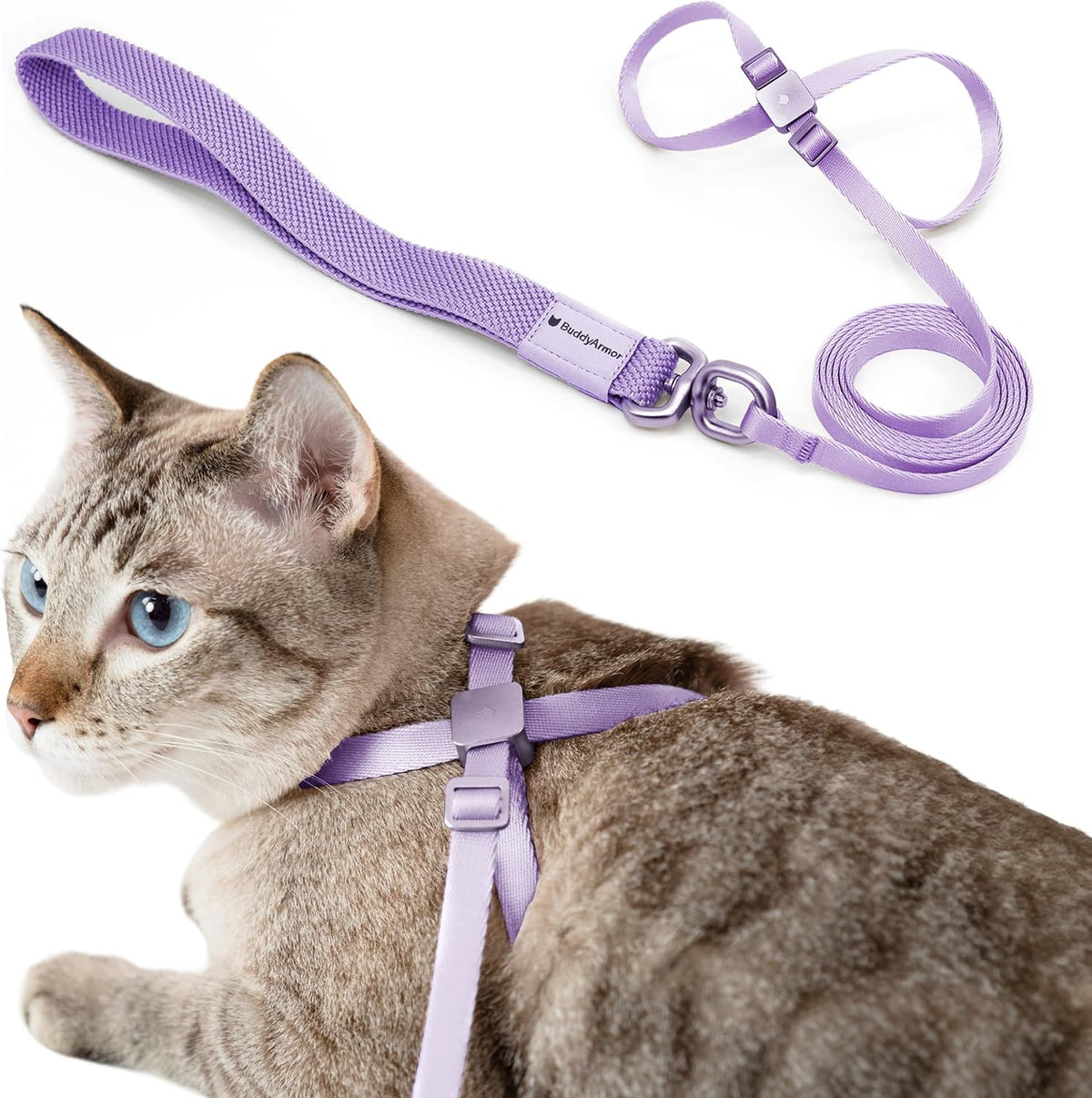 Cat Harness and Leash 2-in-1, Escape Proof Anti-Choking Harness Adjustable Lightweight Leash One-Piece Non-Detachable for Kitten Cats Outoor Walking Training, US IDA Bronze Award (Purple)