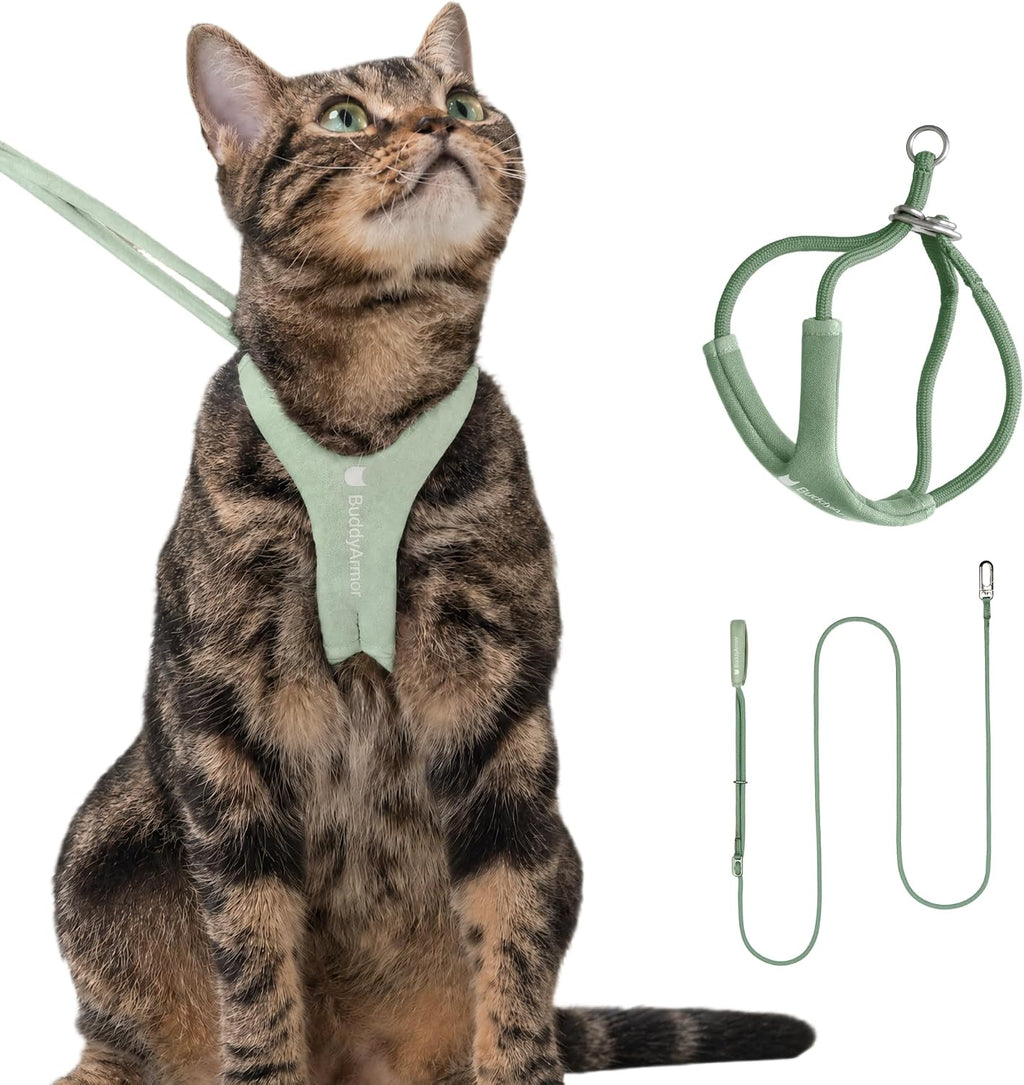 Escape Proof Cat Harness and Leash Set, Y Shape Cat Harness Adjustable Anti-Choke Soft Padded Vest Harness Hands Free Cat Rope Leash and Harness Set for Kitten Cats≤26lbs (Olive, M)